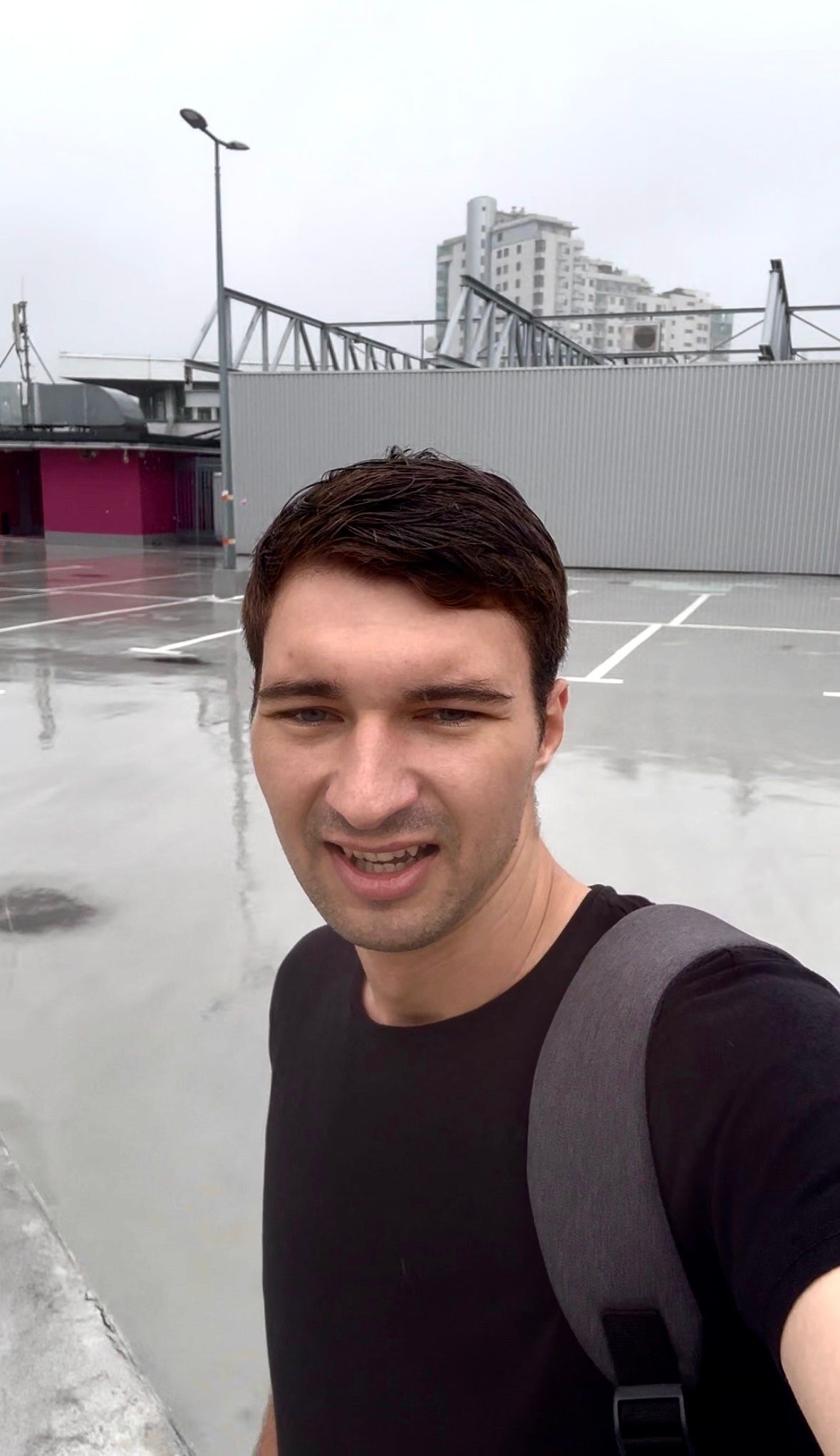 Serhii Kopytchuk at an outdoor filming location