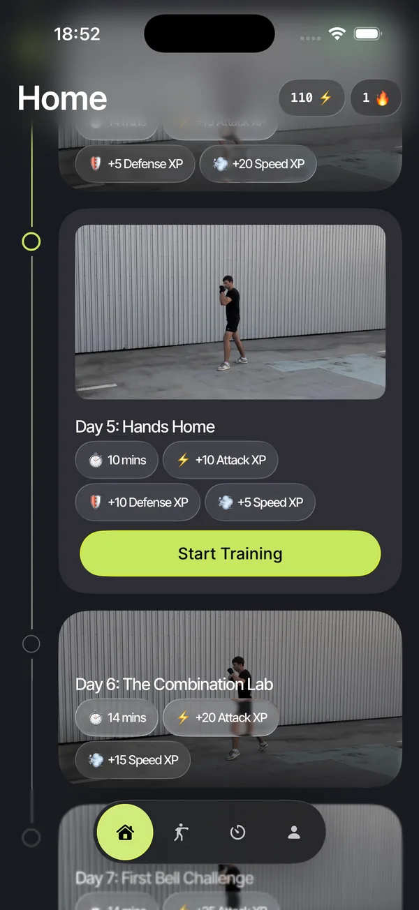 Knockout Home screen showing Day 5, Hands Home, ready to start
